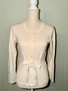 Banana Republic Cream Ribbed Knit Tie Belt Cardigan